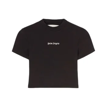 PALM ANGELS Logo Embroidered Short Sleeved T Shirt