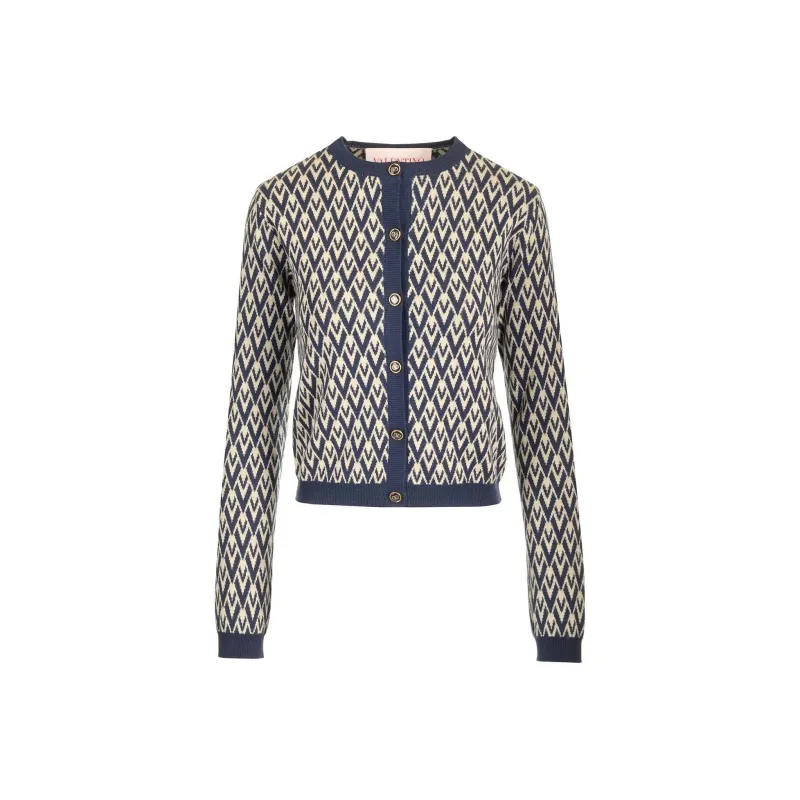 Valentino Toute La V Jacquard Button Up Cardigan-0