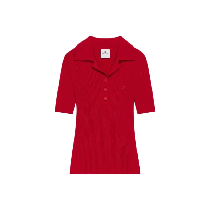 COURREGES Iconic Rib Knit Polo Shirt-0