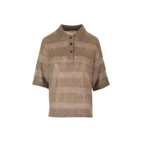 Brunello Cucinelli Sequin Embellished Striped Knit Top