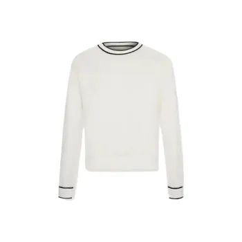 KARL LAGERFELD Solid Color Crew Neck Jacquard Long Sleeved T Shirt Women's White