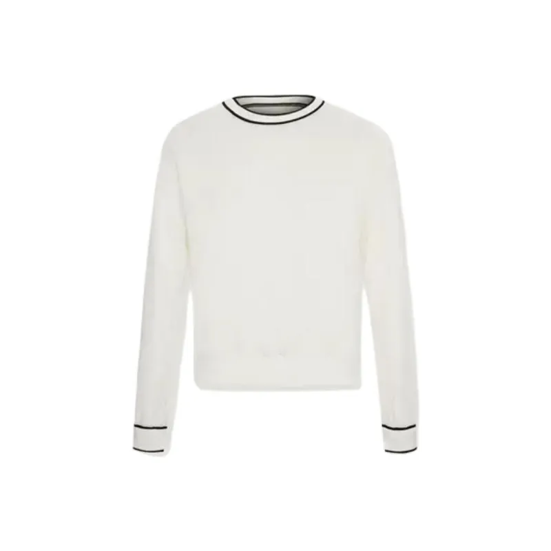 KARL LAGERFELD Solid Color Crew Neck Jacquard Long Sleeved T Shirt Women's White-0
