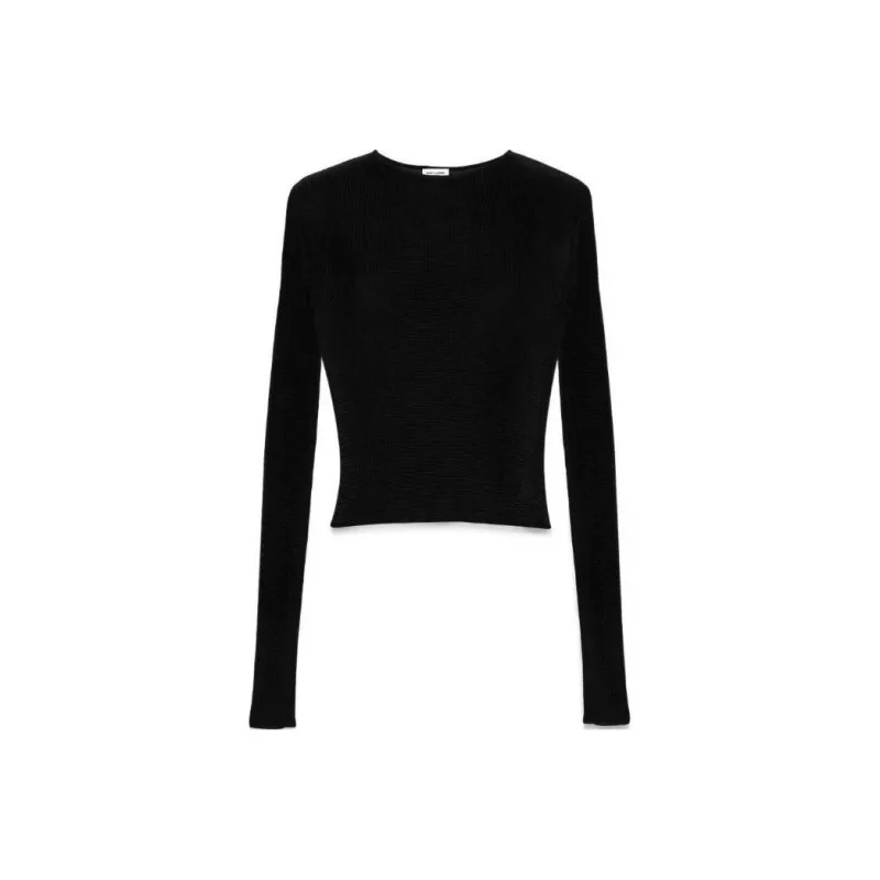 SAINT LAURENT Ribbed Knit Cropped Top-0