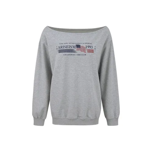 Ariseism Design Pullover Slanted Shoulders Long Sleeved Sweatshirt, New Autumn Top Women's