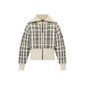 LOUIS VUITTON Graphic Tweed Knit Zip Up Jacket