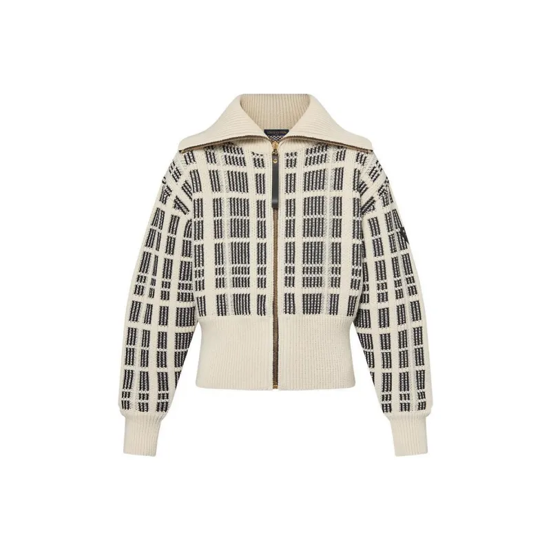 LOUIS VUITTON Graphic Tweed Knit Zip Up Jacket-0