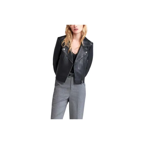 IKKS PARIS Blouson Noir Cuir D'agneau Femme Jackets & Coats Women's Black