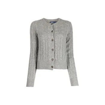 Polo Ralph Lauren Cable Knit Cashmere Classic Long Sleeve Cardigan Battalion Grey Heather
