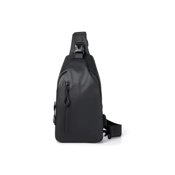 Old Man's Head Synthetic Leather, Textile Mosaic Sling Bag Men's Black