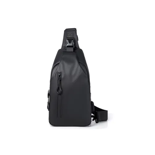 Old Man's Head Synthetic Leather, Textile Mosaic Sling Bag Men's Black