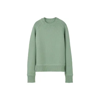 Fstudio Fall And Winter Solid Color Crew Neck 100 Wool Sweaters Crew Neck Effortless Style Sweater Women's Yellow