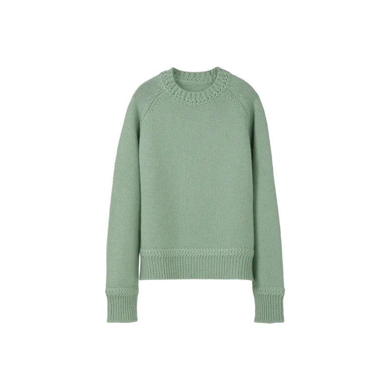 Fstudio Fall And Winter Solid Color Crew Neck 100 Wool Sweaters Crew Neck Effortless Style Sweater Women's Yellow-0
