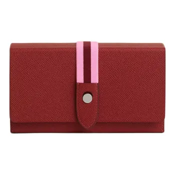 HERMES Calfskin With Crocodile Leather Clutch Women's Dark Red