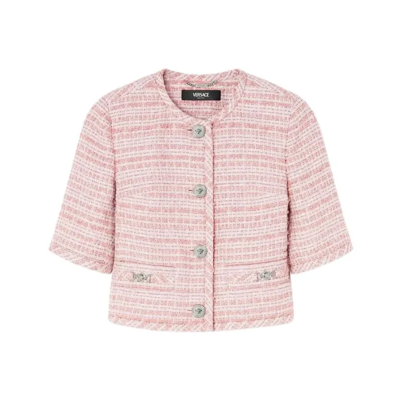 VERSACE Medusa Plaque Cropped Tweed Jacket-0