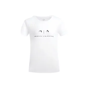 EMPORIO ARMANI Solid Color Crew Neck Letter Logo Short Sleeved T Shirt Women's White