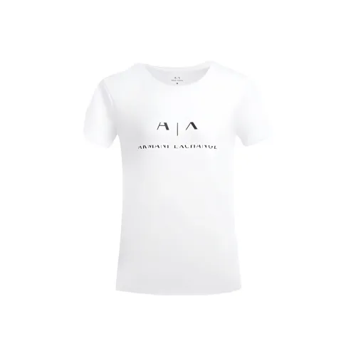EMPORIO ARMANI Solid Color Crew Neck Letter Logo Short Sleeved T Shirt Women's White