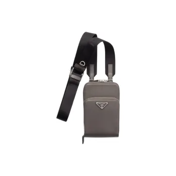 PRADA Saffiano Cow Leather Cell Phone Pouch Men's Smoke Gray