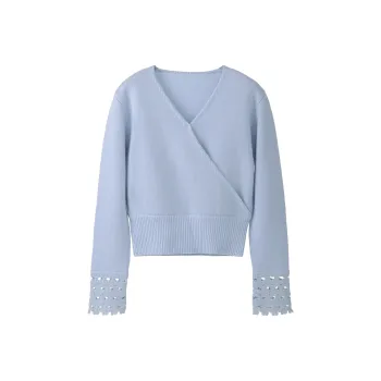Fstudio Korean Style Design Inspired Knitted Fabric Top For Fall And Winter 100% Wool Sweaters With V Neck Women's