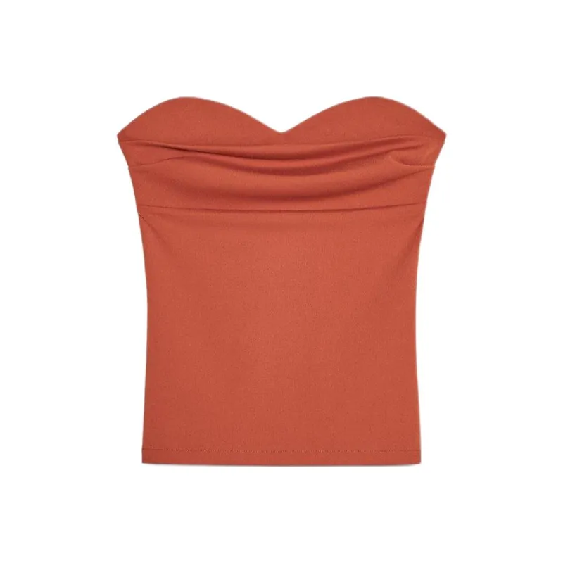 ZARA Strapless Top Women's Ochre Red-0