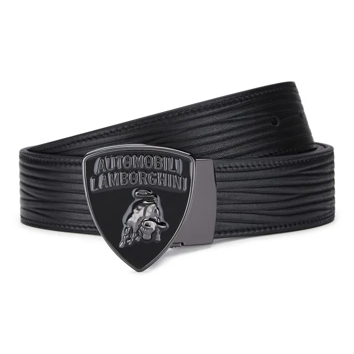 Automobili Lamborghini Cow Leather Belts Men's Black Width 3.4cm-1