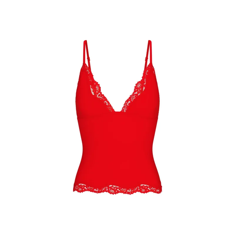 SKIMS Valentine's Day Collection SS25 FITS EVERYBODY LACE TRIANGLE CAMI Camisole Women's CAYENNE/Cayenne-0