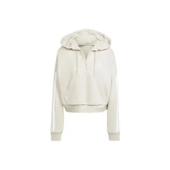 Adidas Essentials 3 Stripes French Terry Quarter Zip Hoodie Wonder Alumina/White
