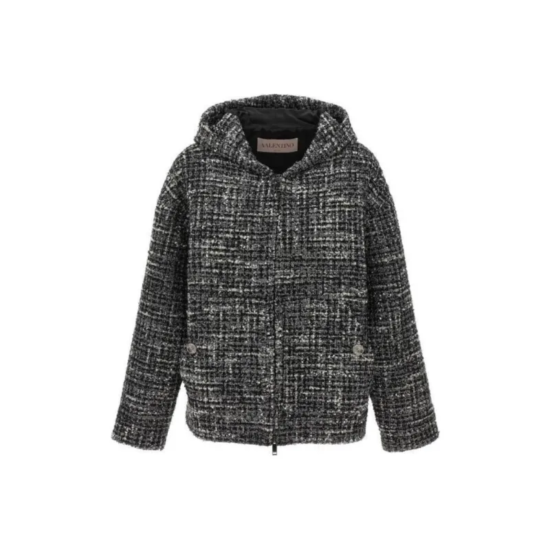 Valentino Zip Up Tweed Jacket-0