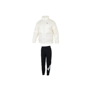 PUMA Casual Sportswear Men Set White Puffer Jacket+Black Pants