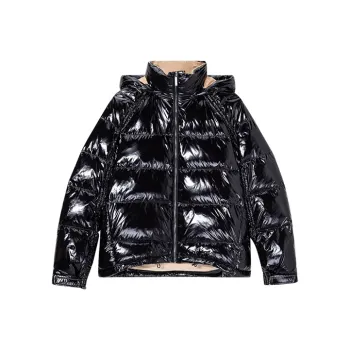 DKNY FW22 Solid Color Hooded Loose Fit Thickened Cropped Down Jacket Women's Black