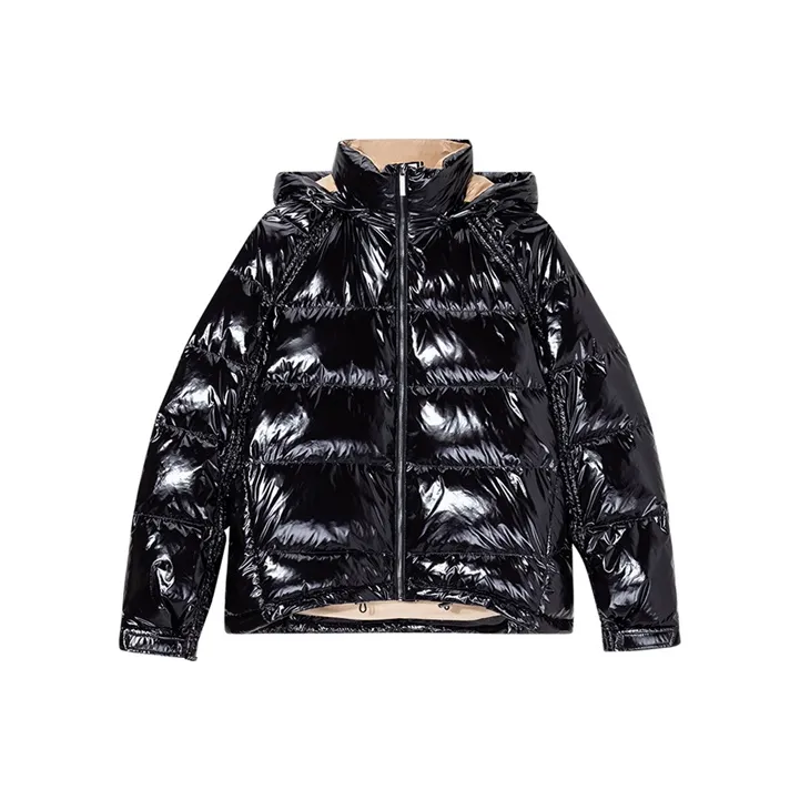 DKNY FW22 Solid Color Hooded Loose Fit Thickened Cropped Down Jacket Women's Black-0