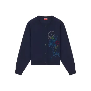 KENZO Drawn Flowers' Embroidered Cardigan Knitwear Women's Midnight Blue
