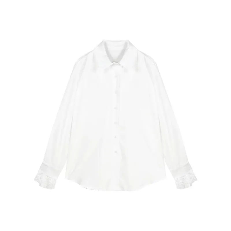 POPO.INFO Shirt Women's White Lace Mock Two Piece-0