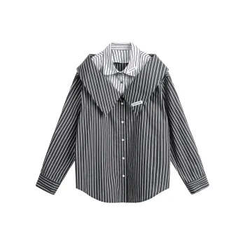 JIKOO Shirt Women's Dark Gray Stripes