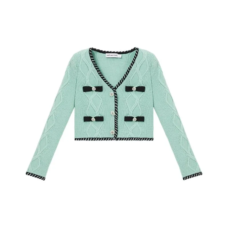 Self portrait Crystal embellished Cable knit Miniskirt-0