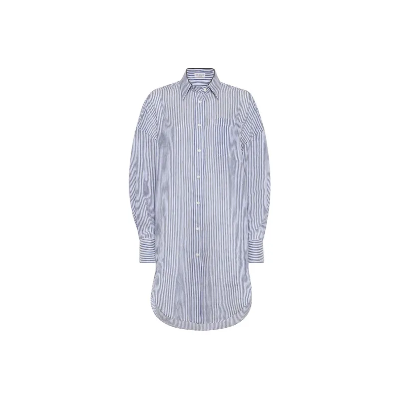 Brunello Cucinelli Monili Trim Striped Long Shirt-0