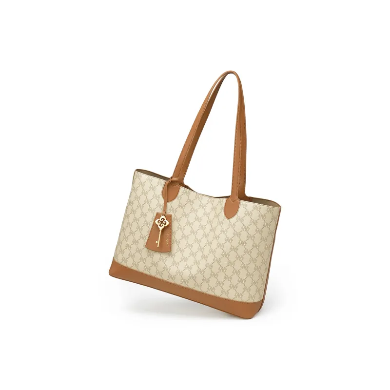 PIERRE CARDIN PVC Tote Bag, Shoulder Bag Women's Dark Khaki/Apricot-10