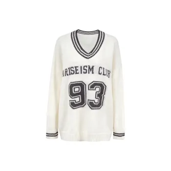 Ariseism V Neck Jersey Style Loose Fit Long Sleeved Knitwear Sweater Fall New Arrival Top Women's