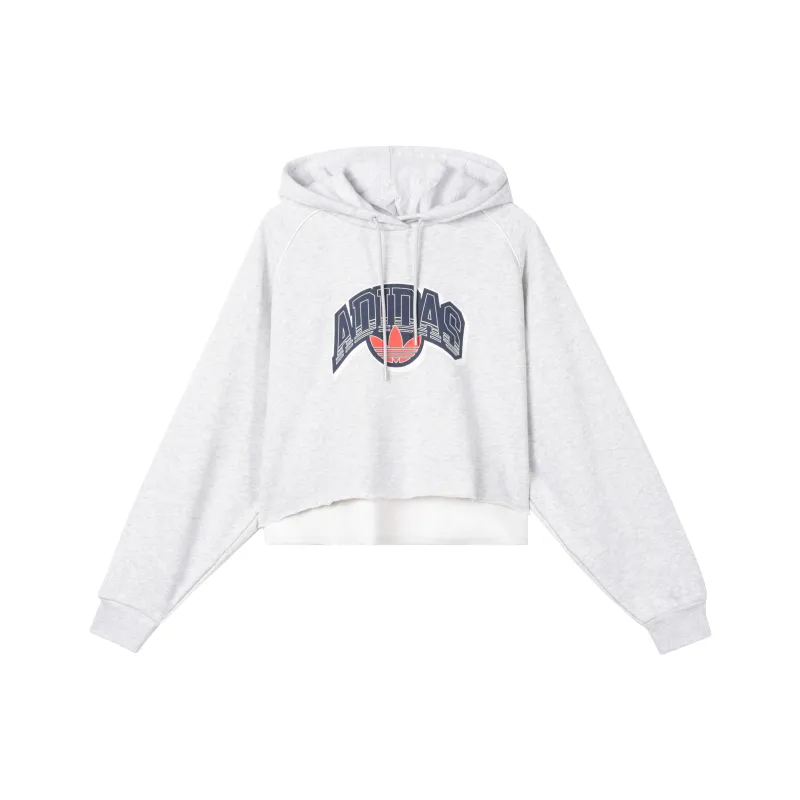 Adidas Originals Cropped Hoodie Sweatshirt Women's Light Heather Gray-0