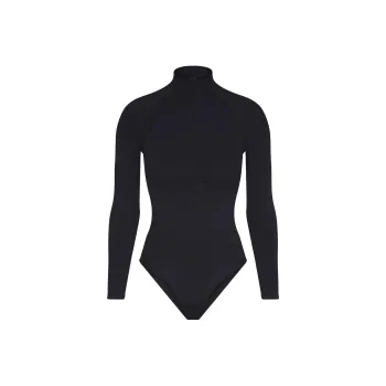 SKIMS SEAMLESS SCULPT ZIP FRONT LONG SLEEVE THONG BODYSUIT Bodysuits Women's ONYX/Onyx