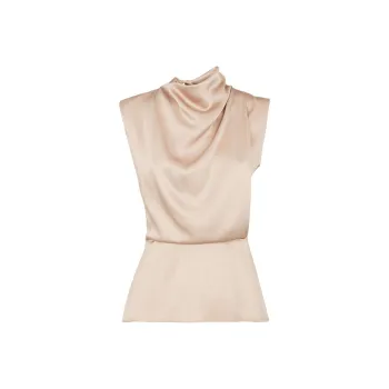 FENDI Solid Scarf Collar Sleeveless T Shirt Women's Champagne