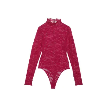Victoria's Secret Very Sexy Lace Long-Sleeve Bodysu / CAMPARI RED Bodysuits Women's Gin Balin Red