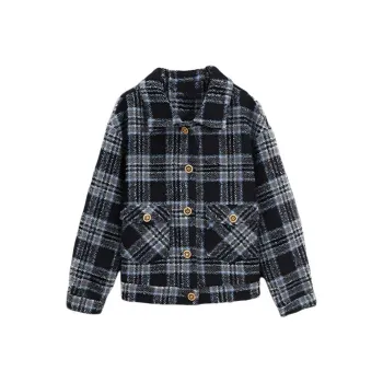 XWI Jackets Coats Women's Navy Blue Plaid