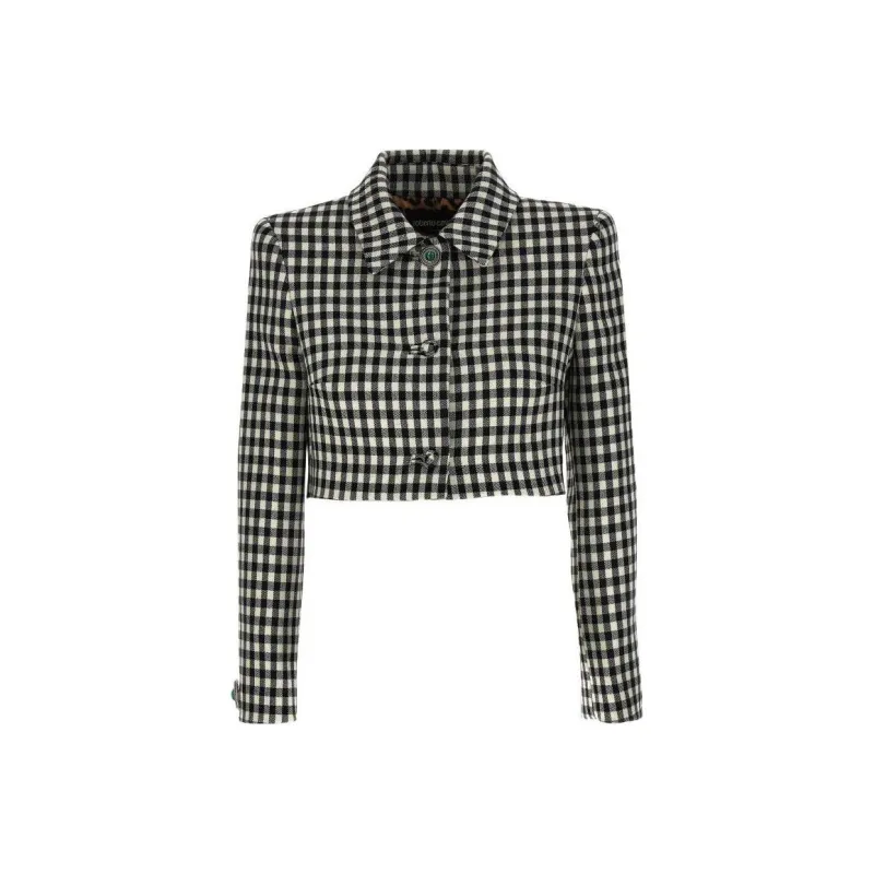 Roberto Cavalli Cropped Gingham check Jacket-0
