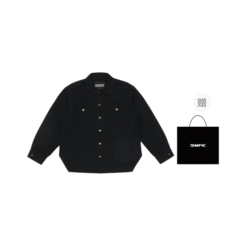 SMFK Shirts Unisex Black Denim Shopping Bag Included-0