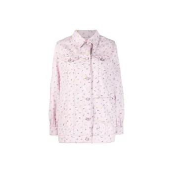 GANNI Print Denim Oversized Jacket 'Pink'