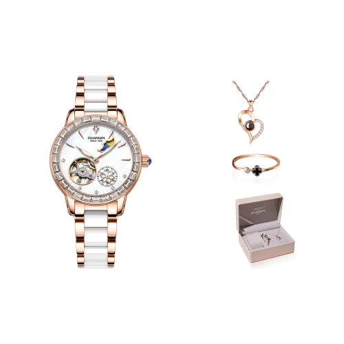 GUANQIN Automatic Mechanical Movement Ceramic Strap Watch Women's Watch White Dial