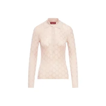 GUCCI Wool Polo Top With Rhinstones 'Nude'