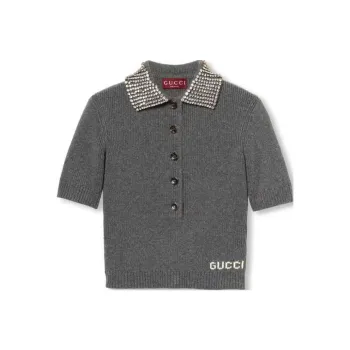 GUCCI Ribbed Trim Knit Polo Top