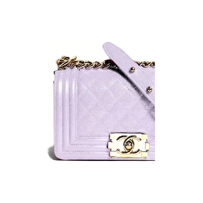 CHANEL Caviar Cow Leather Shoulder Bag, Crossbody Bag Women's Purple-2