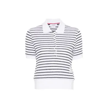 THOM BROWNE Textured Striped Polo Shirt